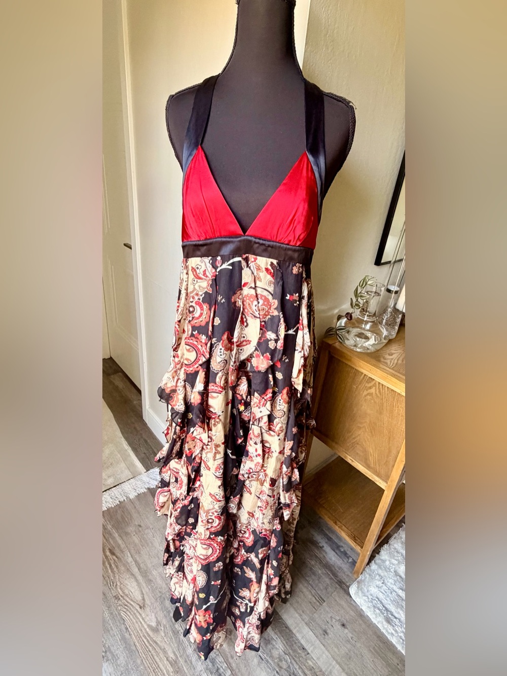 Vintage 90’s bebe Silk Paisley Racerback Maxi Dress- Size Small